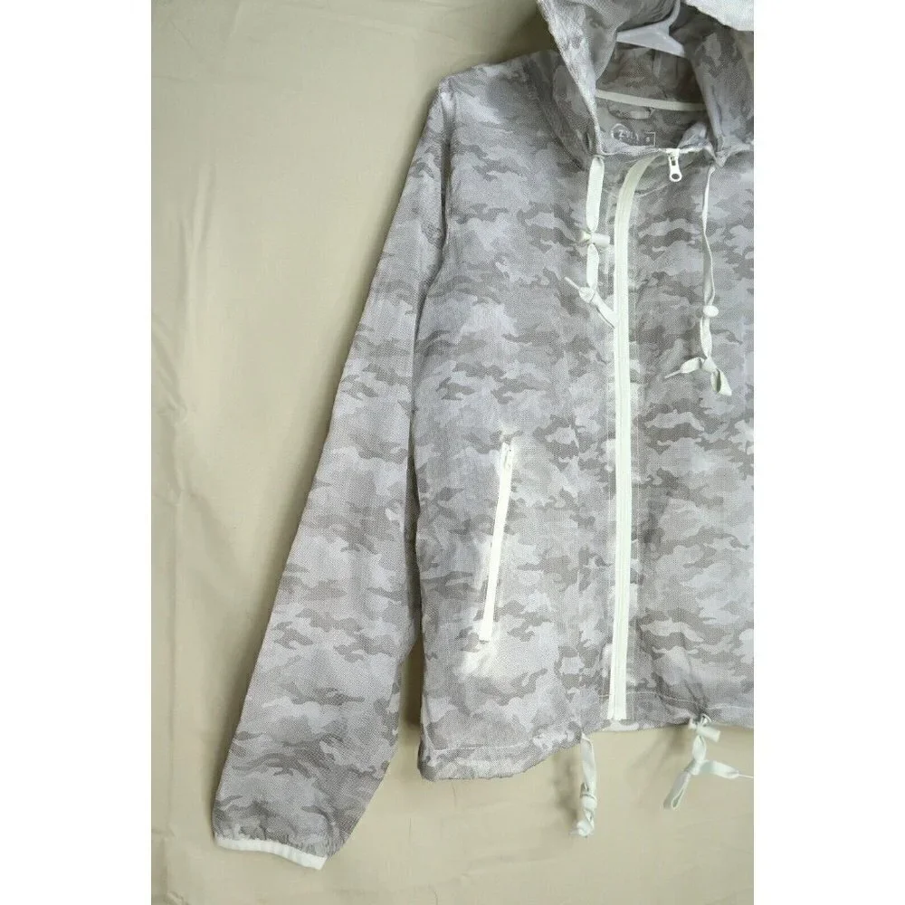 Zyia Gray Camo Light Windbreaker Jacket Zip Up Hoodie Performance Running Small - Picture 2 of 10